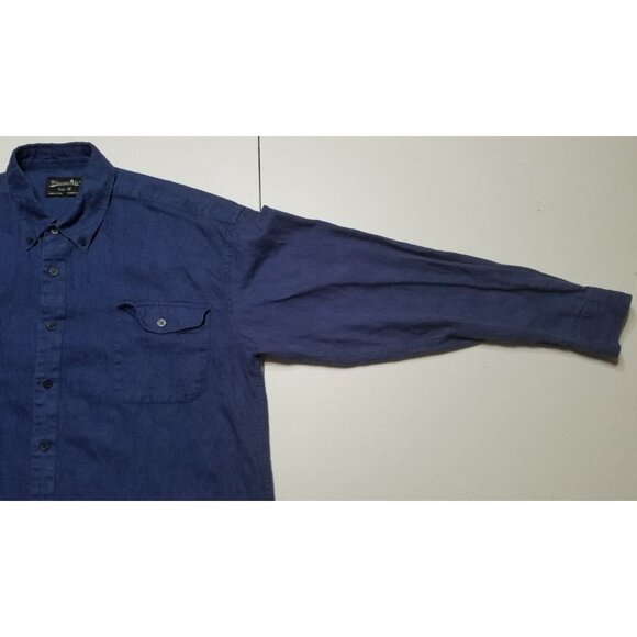 Whipper In Linen Blend Button Up Long Sleeve Shirt Blue Floral Print Men's M - Picture 11 of 15